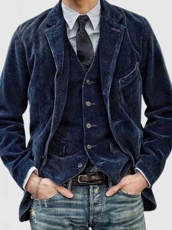 Men's Full Size Button Up Lapel Collar Corduroy Blazer Plus Size
